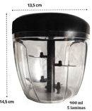 Mini Processador Manual De Alimentos Grande 5 Lâminas 900ml - Neverdie