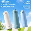 Tyeso 600/750ml garrafa térmica com canudo de aço inoxidável copo térmico do carro garrafas de água esportivas mantém frio e calor caneca térmica