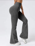 Calças femininas de cintura alta com fundo de sino, ajuste justo esportivo, design elástico confortável, ideal para exercícios e uso diário