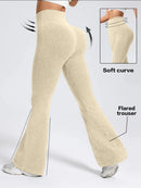 Calças femininas de cintura alta com fundo de sino, ajuste justo esportivo, design elástico confortável, ideal para exercícios e uso diário
