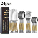 Conjunto de Talheres de Aço Inoxidável com 24 Peças, Incluindo Faca, Garfo, Colher e Colher de Café, Caixa de Presente, Lavável na Máquina de Lavar Louça