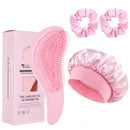 Conjunto de cuidados capilares, 2/4 peças, massagem no couro cabeludo, pente desembaraçador + touca de dormir de cetim + 2 elásticos de cabelo, acessórios de cabelo anti-frizz para mulheres