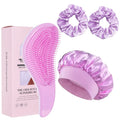 Conjunto de cuidados capilares, 2/4 peças, massagem no couro cabeludo, pente desembaraçador + touca de dormir de cetim + 2 elásticos de cabelo, acessórios de cabelo anti-frizz para mulheres