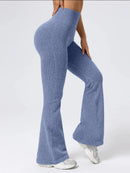 Calças femininas de cintura alta com fundo de sino, ajuste justo esportivo, design elástico confortável, ideal para exercícios e uso diário