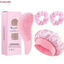 Conjunto de cuidados capilares, 2/4 peças, massagem no couro cabeludo, pente desembaraçador + touca de dormir de cetim + 2 elásticos de cabelo, acessórios de cabelo anti-frizz para mulheres