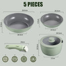Conjunto de panelas e frigideiras verdes, 5 peças, cerâmica antiaderente, frigideira, molho, cozinha, alça removível, conjunto de panelas de indução