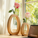 2 peças de vasos de madeira para plantas hidropônicas com tubos de vidro criativos, vasos decorativos para escritório, espaço de trabalho, casa, sala de estar