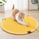 Tapete Arranhador Redondo para Gatos com Sino e Bola de Corda, Almofada de Sisal Natural, Brinquedo Interativo para Gatos, Tábua para Arranhar para Gatos de Interior