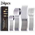 Conjunto de Talheres de Aço Inoxidável com 24 Peças, Incluindo Faca, Garfo, Colher e Colher de Café, Caixa de Presente, Lavável na Máquina de Lavar Louça