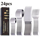 Conjunto de Talheres de Aço Inoxidável com 24 Peças, Incluindo Faca, Garfo, Colher e Colher de Café, Caixa de Presente, Lavável na Máquina de Lavar Louça
