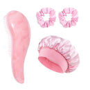 Conjunto de cuidados capilares, 2/4 peças, massagem no couro cabeludo, pente desembaraçador + touca de dormir de cetim + 2 elásticos de cabelo, acessórios de cabelo anti-frizz para mulheres