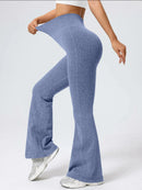 Calças femininas de cintura alta com fundo de sino, ajuste justo esportivo, design elástico confortável, ideal para exercícios e uso diário