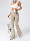 Calças femininas de cintura alta com fundo de sino, ajuste justo esportivo, design elástico confortável, ideal para exercícios e uso diário