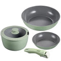 Conjunto de panelas e frigideiras verdes, 5 peças, cerâmica antiaderente, frigideira, molho, cozinha, alça removível, conjunto de panelas de indução