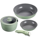 Conjunto de panelas e frigideiras verdes, 5 peças, cerâmica antiaderente, frigideira, molho, cozinha, alça removível, conjunto de panelas de indução
