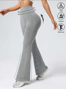 Calças femininas de cintura alta com fundo de sino, ajuste justo esportivo, design elástico confortável, ideal para exercícios e uso diário