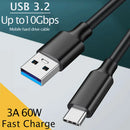 Usb 3.2 10gbps tipo c cabo usb a para tipo-c 3.2 gen2 cabo de transferência de dados usb c ssd cabo de disco rígido 3a 60w qc 3.0 carregamento rápido