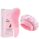 Conjunto de cuidados capilares, 2/4 peças, massagem no couro cabeludo, pente desembaraçador + touca de dormir de cetim + 2 elásticos de cabelo, acessórios de cabelo anti-frizz para mulheres