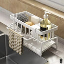 Prateleira compacta para temperos montada na torneira – Organizador de pia com rack de drenagem – Armazenamento de cozinha que economiza espaço para utensílios/acessórios