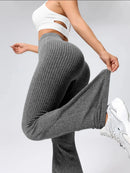 Calças femininas de cintura alta com fundo de sino, ajuste justo esportivo, design elástico confortável, ideal para exercícios e uso diário