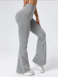 Calças femininas de cintura alta com fundo de sino, ajuste justo esportivo, design elástico confortável, ideal para exercícios e uso diário
