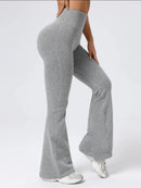 Calças femininas de cintura alta com fundo de sino, ajuste justo esportivo, design elástico confortável, ideal para exercícios e uso diário