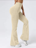 Calças femininas de cintura alta com fundo de sino, ajuste justo esportivo, design elástico confortável, ideal para exercícios e uso diário